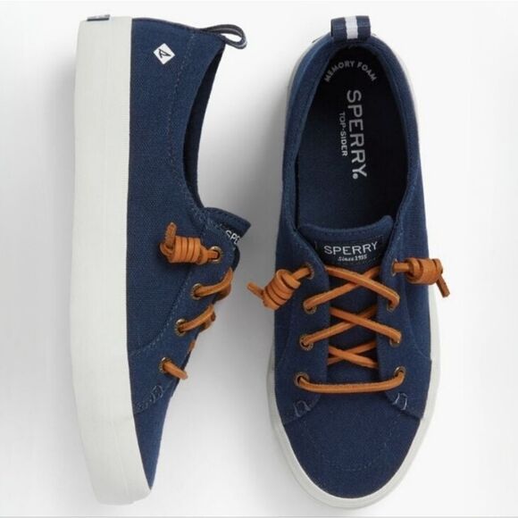 Sperry® Womens Crest Vibe Navy Canvas Ankle Boat Shoes - Picture 1 of 13